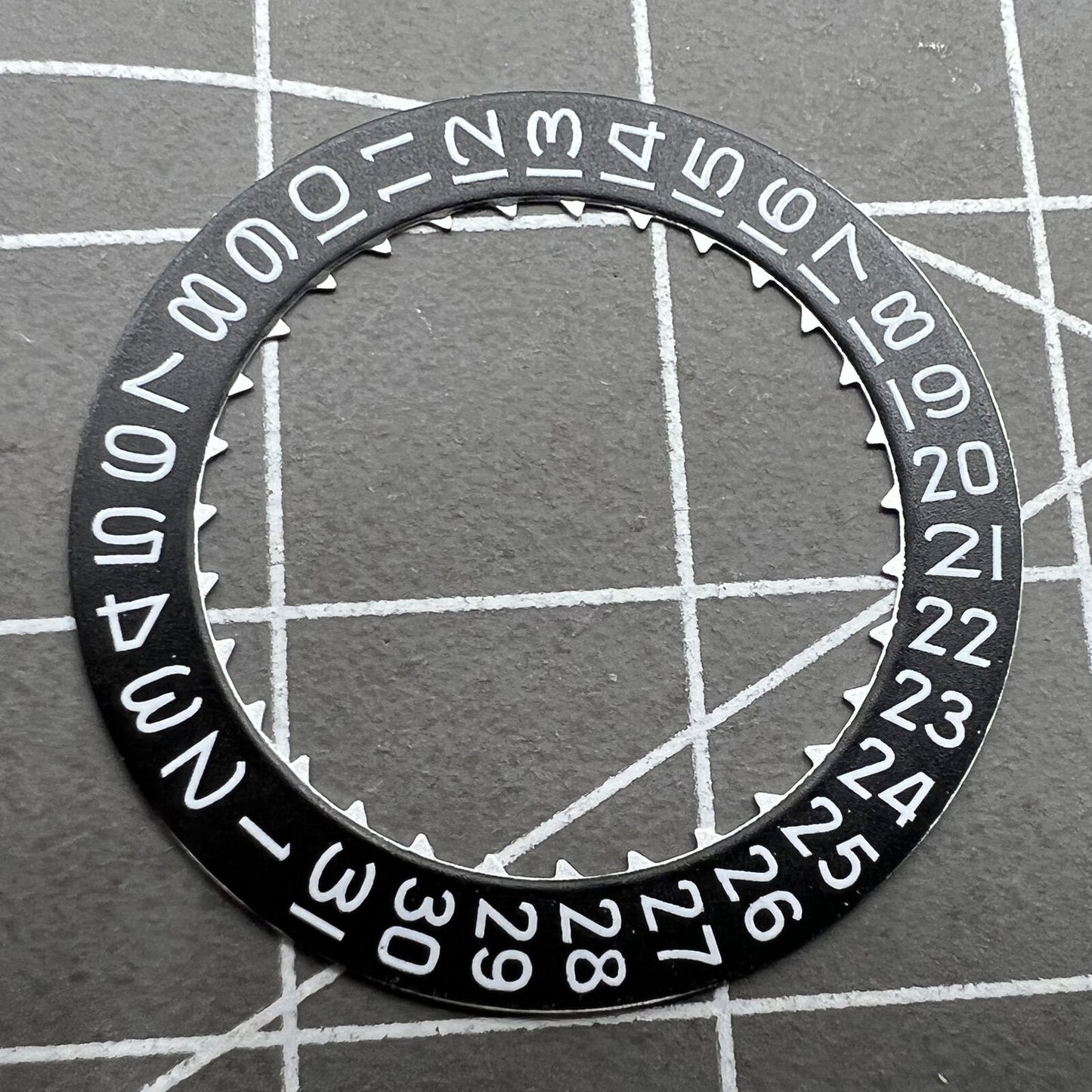 Black Date Disk Wheel showing date at 3 o'clock for Miyota 9015 watch movement, precision part.