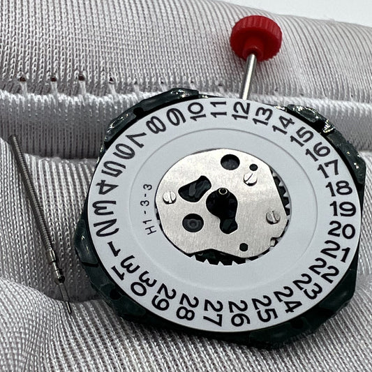 Japan Miyota 2317 2117 quartz movement with date display at 3/6, silver watch repair part.