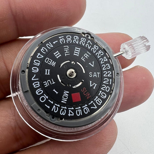 Black NH36 NH36A watch movement with Roman wheel and crown at 3 o'clock, automatic mechanical.