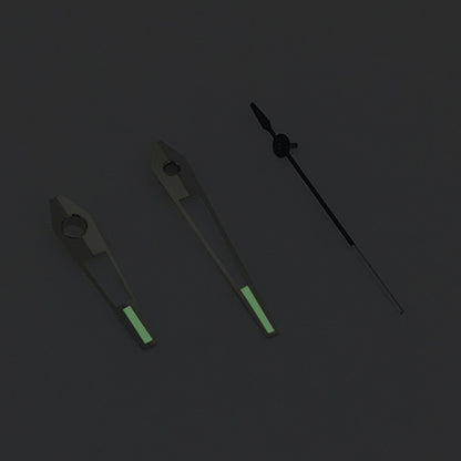 Green luminous watch hands with silver trim for China Made 8215/2813 Miyota 8N24 movements, ideal for accurate timekeeping refills.
