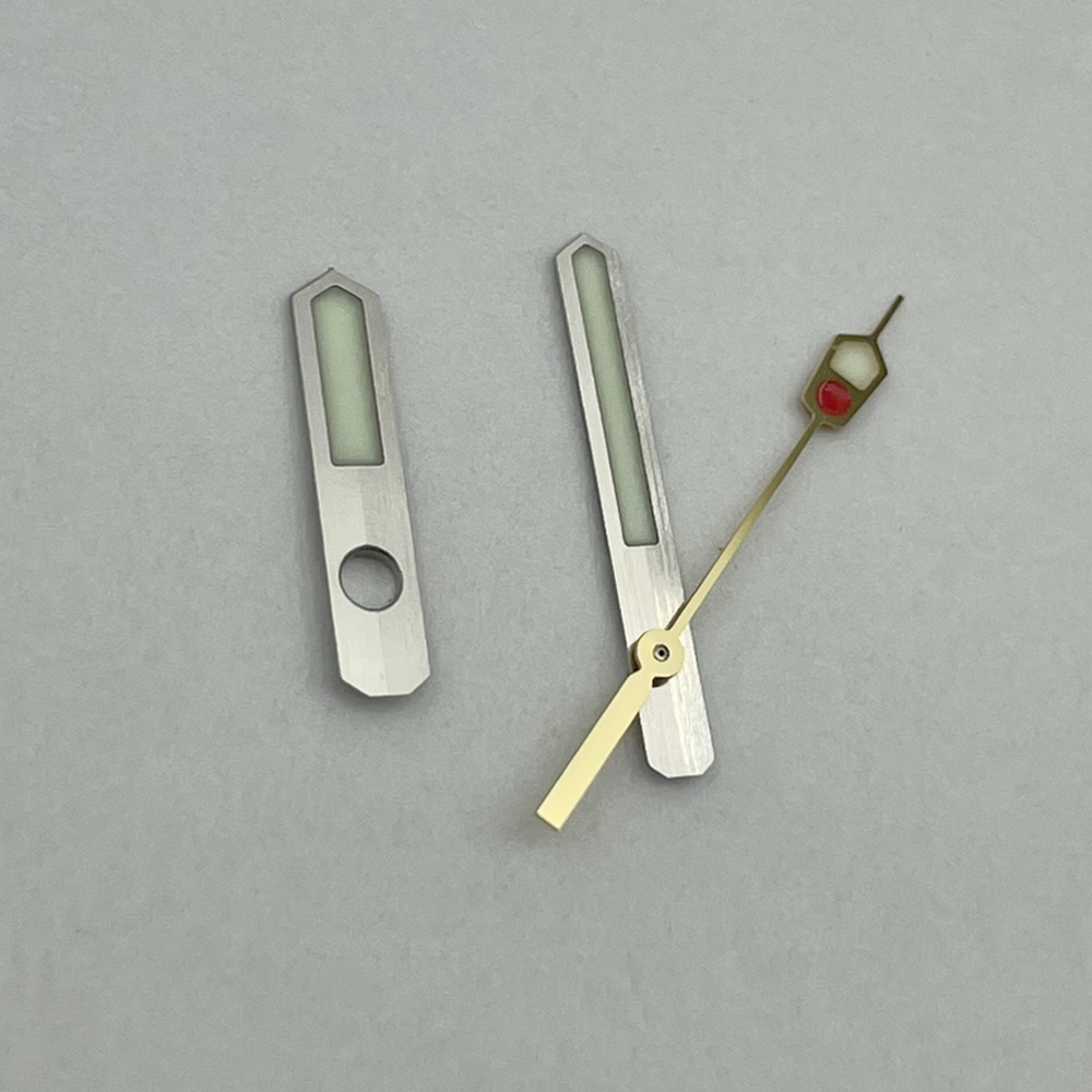 Green luminous watch hands set by P1-7-B for SPB153J1 with NH35/36/4R/6R movement, ideal for repairs.