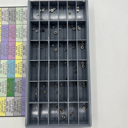 Stainless steel watch crown set, 72 pieces in 36 sizes for precise watch repair tasks.