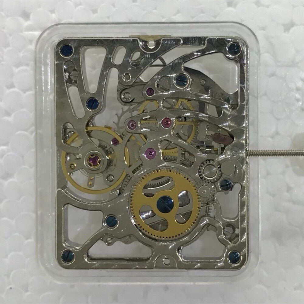 Hollow Square Hangzhou 2189 manual watch movement with chain-up mechanism for precise timekeeping.