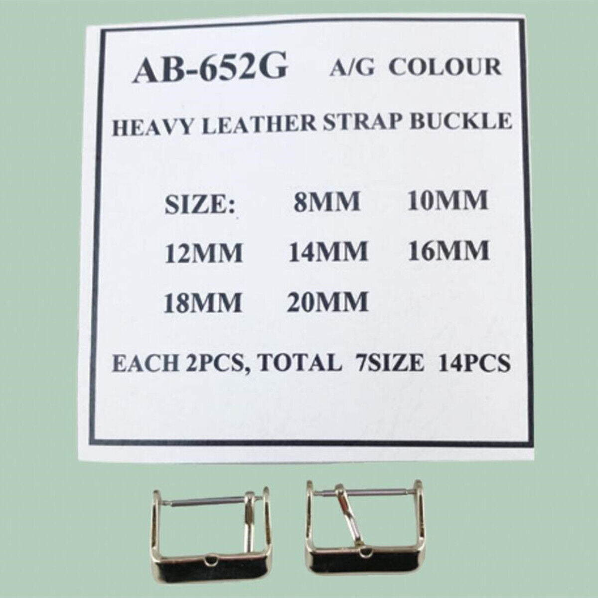 Set of 14 silver heavy leather watch buckles, 7 sizes from 8-20mm, perfect for watch strap replacement.