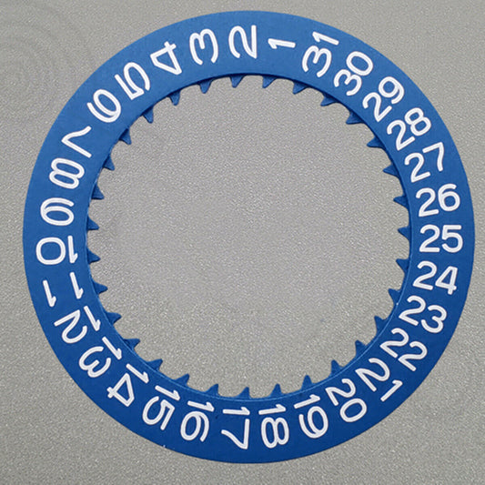 White font blue date disk wheel for NH36 NH35 movement, date at 3 o'clock, Crown Position 3.8