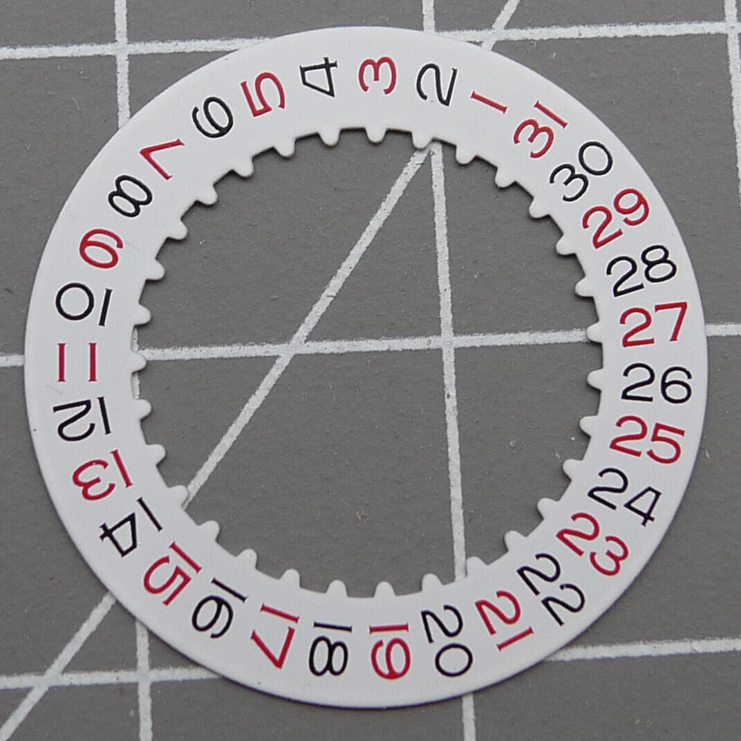 Red odd number date wheel for RLX 3135 watch movement, compatible replacement part.