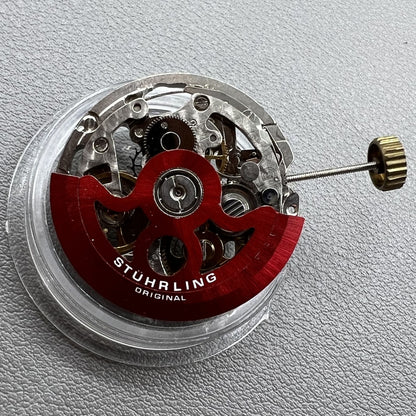 Hollow Hangzhou 2189 watch accessory featuring red rotor and automatic mechanical movement for precision timekeeping.