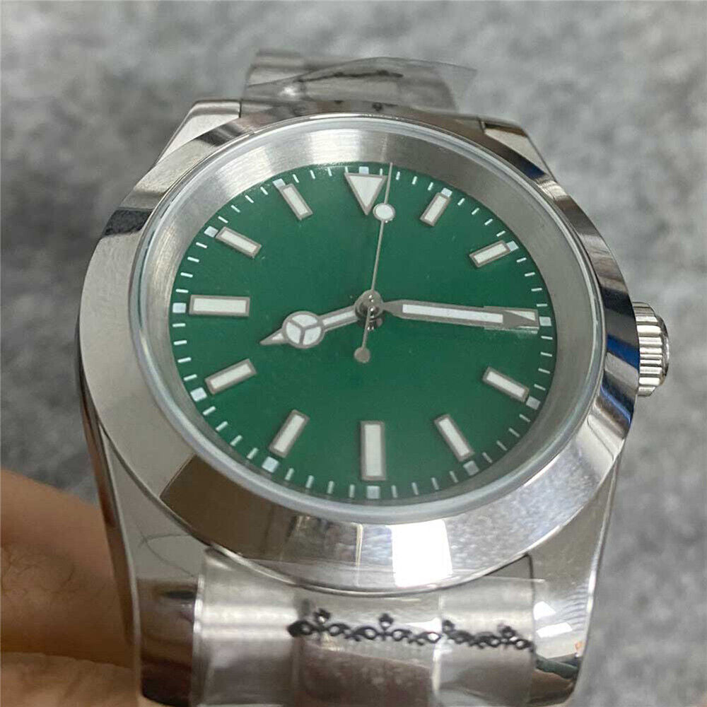 39MM stainless steel watch case with sapphire glass and strap for NH35 movement, durable men's accessory.