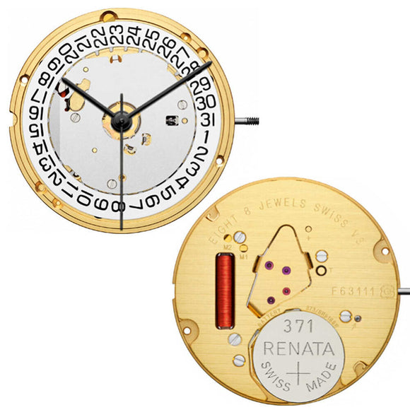 ETA E63.111 Watch Quartz Movement  3 Hands Date At 3/6