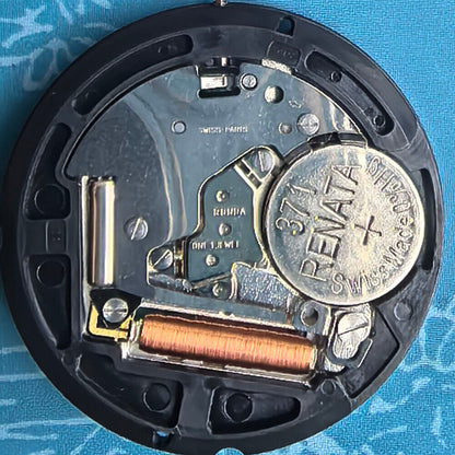 Swiss Made Ronda 519 quartz watch movement with black disk, precision part for watch repair.