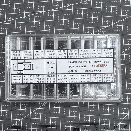 90 Stück AC-628SS-5 Edelstahl Kronenrohr für Uhren Durchmesser 1,5mm-2,5mm