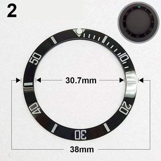38mm Keramik Slope Schwarz Ring Silber Schrift Grün Leuchtende Uhr Lünette Uhr Teil