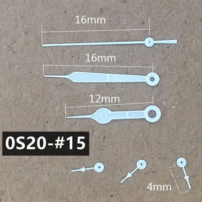 Silver-trimmed green luminous watch hands set for Miyota 0S20, enhancing dial visibility and style.