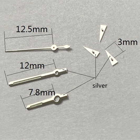 Aiguilles de montre luminescentes vertes argentées de 12,5 mm pour Miyota OS10 OS20 OS22 OS60 OS80