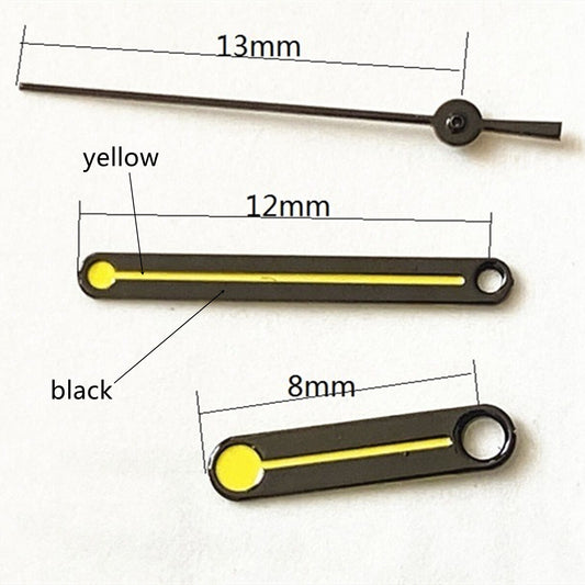2 Sets/Pack Round Tip Black Trim Yellow Painted Hands Set for Ronda 515 Movement