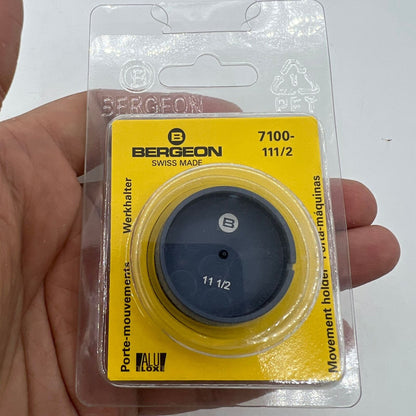 Bergeon 7100-11 1/2 watch movement holder securely grips watch parts for precise repairs.