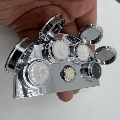 Stainless steel Watch Oil Cup Stand with 4 covered oiler dishes by 30180-A for precise watch repair.