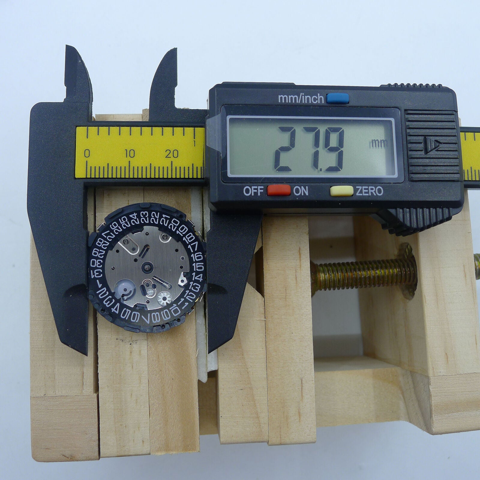 Japan Made VR32B quartz watch movement featuring multifunctional chronograph with black dial for precise timekeeping.