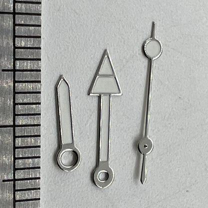Arrow-shaped silver trim green luminous watch hands for NH35/NH36/4R/7S movement, enhancing visibility and style.