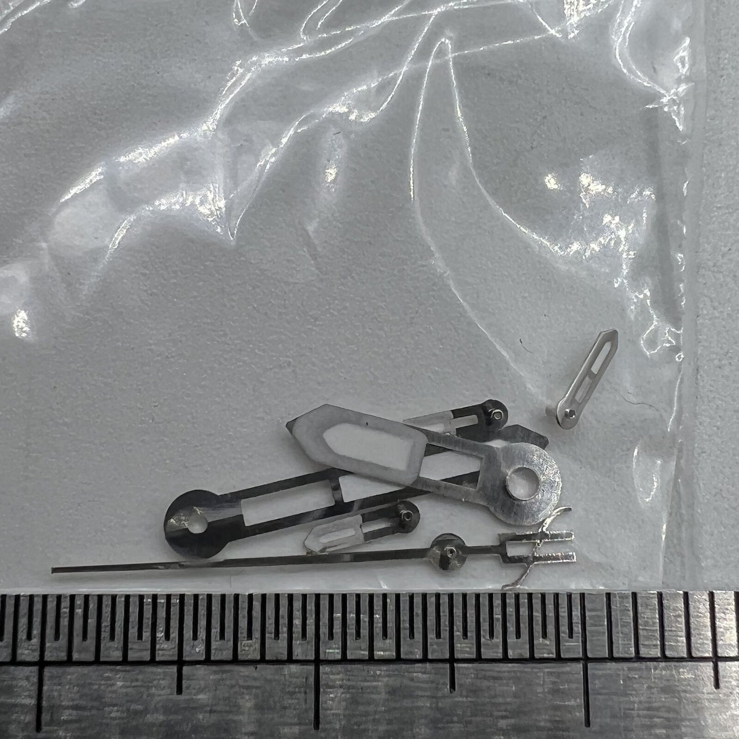 Silver-trimmed 15mm watch hands with green lume for Miyota OS10, OS20, OS22, OS60, OS80 movements