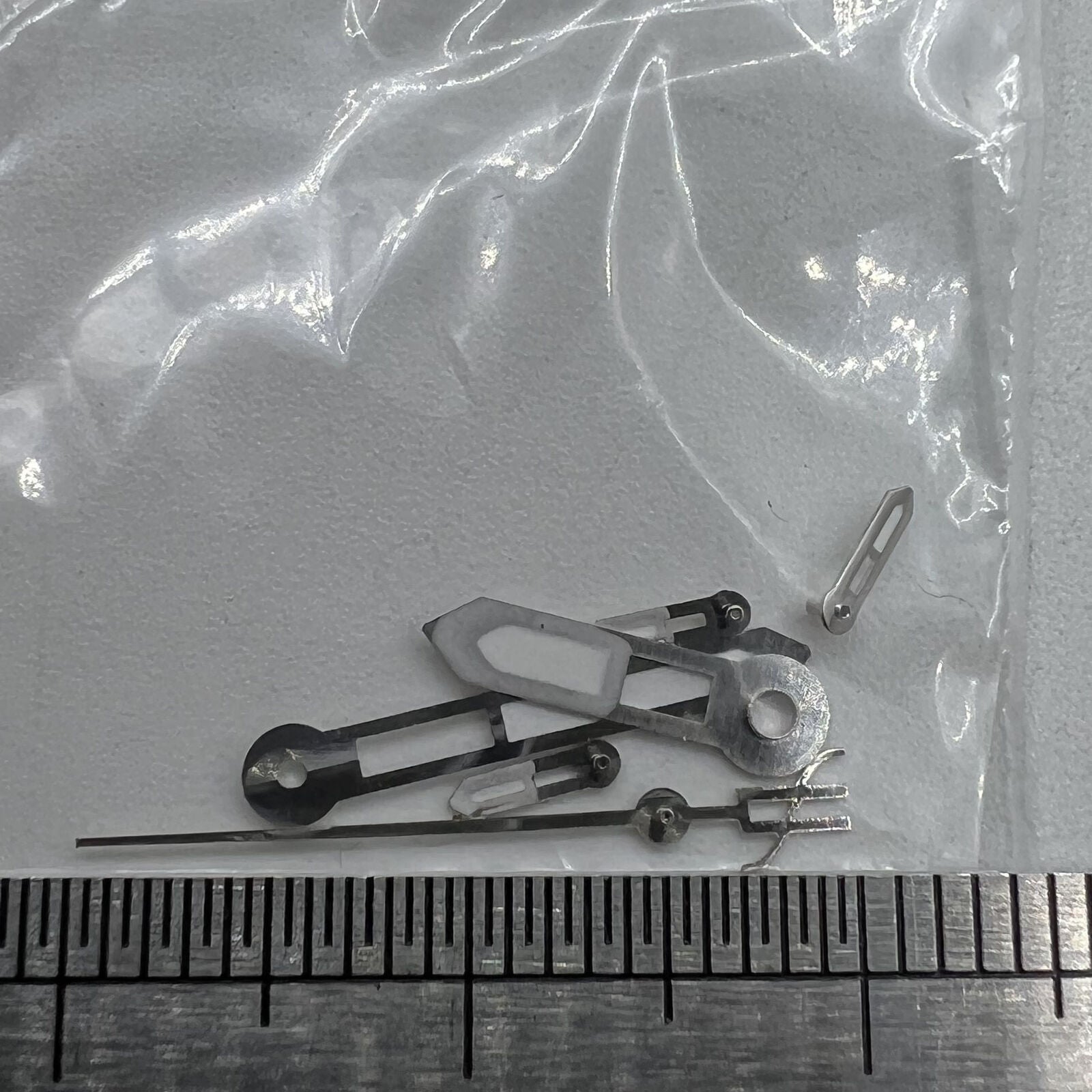 Silver-trimmed 15mm watch hands with green lume for Miyota OS10, OS20, OS22, OS60, OS80 movements