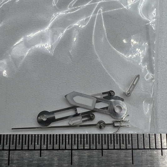 Silver-trimmed 15mm watch hands with green lume for Miyota OS10, OS20, OS22, OS60, OS80 movements