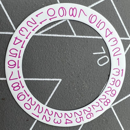 Pink character disk date wheel for NH35 NH36 watch movements with white background, suitable for date@3 display.