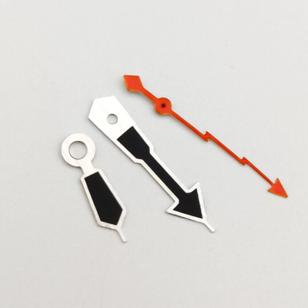 Silver trim black watch hands for NH35A/NH36A/4R36 movement, precise fit for Seiko watch repair and customization.