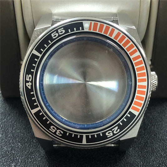 43mm 316L stainless steel watch case with sapphire glass, compatible with NH35/NH36 movements.