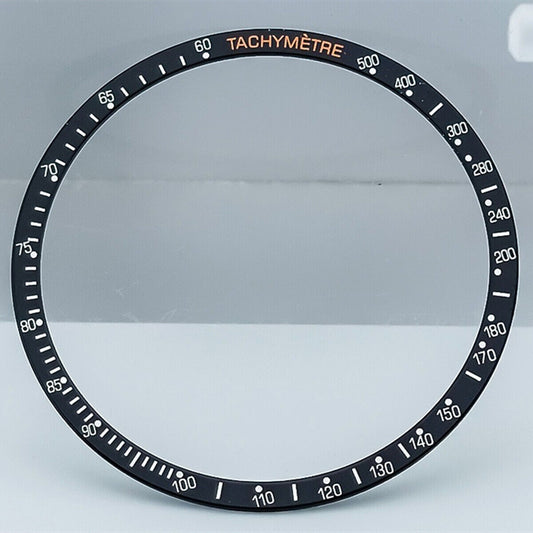 38,5 mm Uhrenlünette aus Aluminiumlegierung, schwarzer Ring + weiße Schrift für Omega Speedmaster 