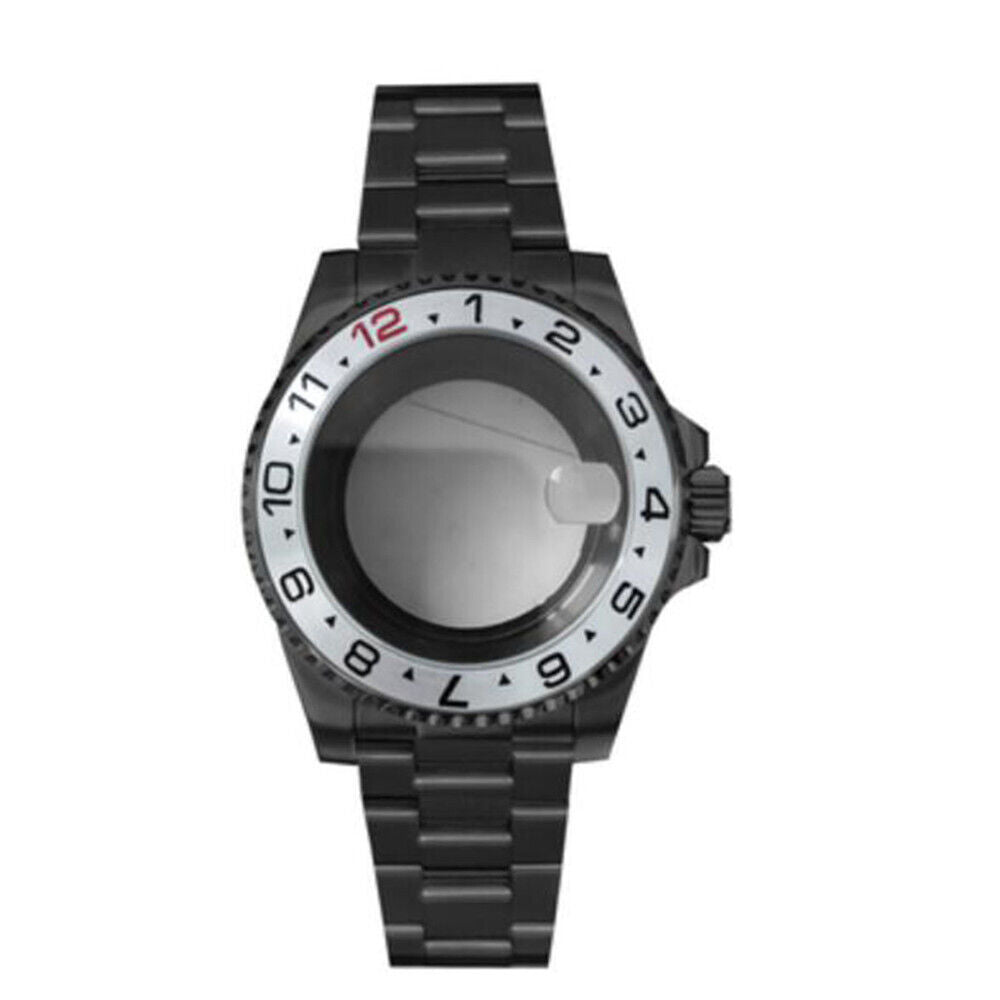 PVD black SUB watch case and strap, 40mm sapphire glass, 5ATM waterproof, compatible with NH35/NH36 movements.