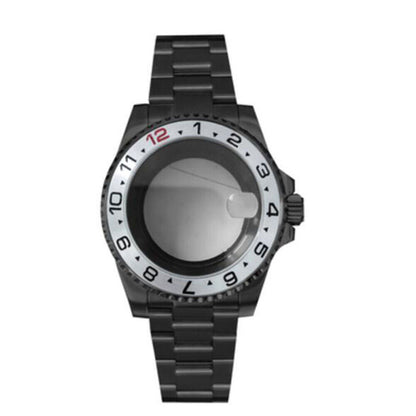 PVD black SUB watch case and strap, 40mm sapphire glass, 5ATM waterproof, compatible with NH35/NH36 movements.