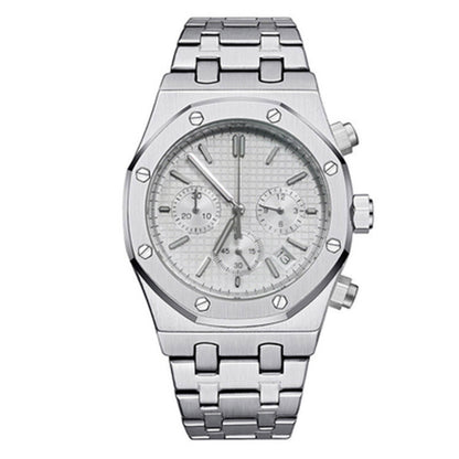 41MM stainless steel watch case and strap with VK63 movement and scratch-resistant sapphire glass.