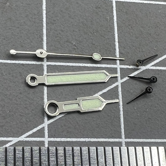 Aiguilles de montre lumineuses vertes à pointe argentée de 11,5 mm pour mouvement Miyota 0S60