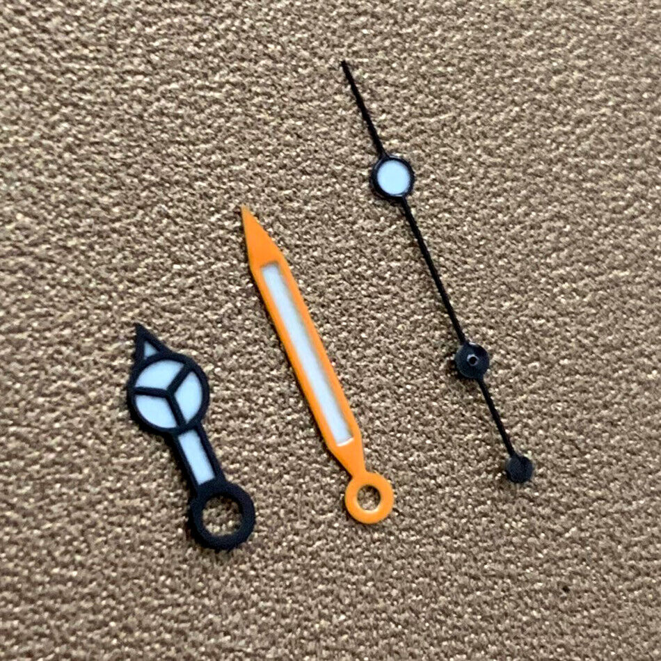 Blue luminous watch hands set for NH35 NH36 movement with lightning-style second hand from, perfect for watch repairs.