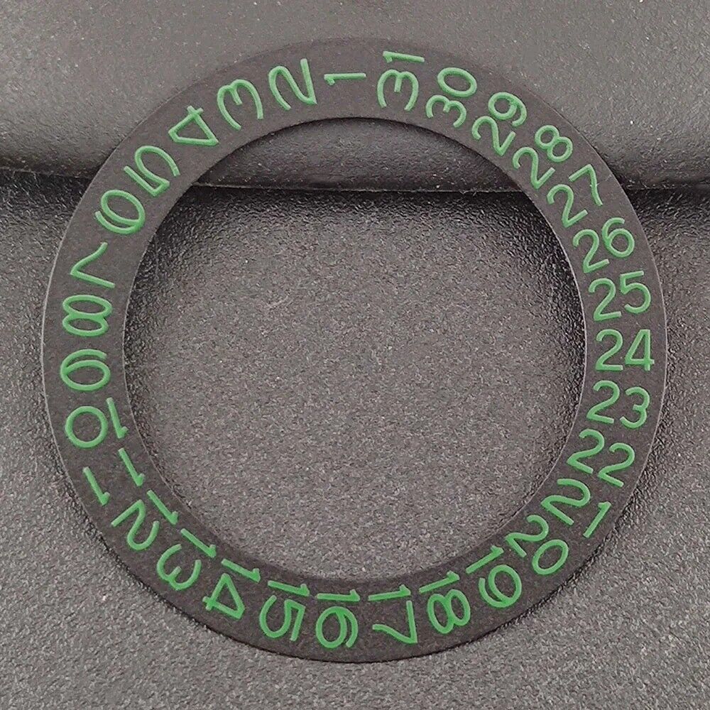 Black background watch date disk overlay with green numerals for NH35 NH36 movements.
