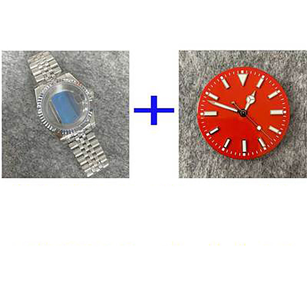 39mm Transparent Bottom Stainless Steel Watch Case+Band+Dial+Hands for NH35/NH36