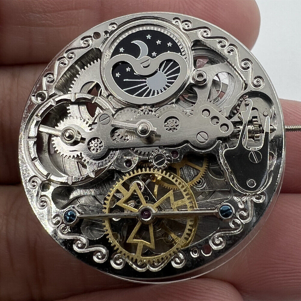 Double Mainspring mechanical watch with multi-function, hollow design, dual time zones by Double Mainspring.
