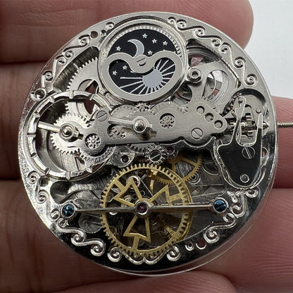 Double Mainspring mechanical watch with multi-function, hollow design, dual time zones by Double Mainspring.