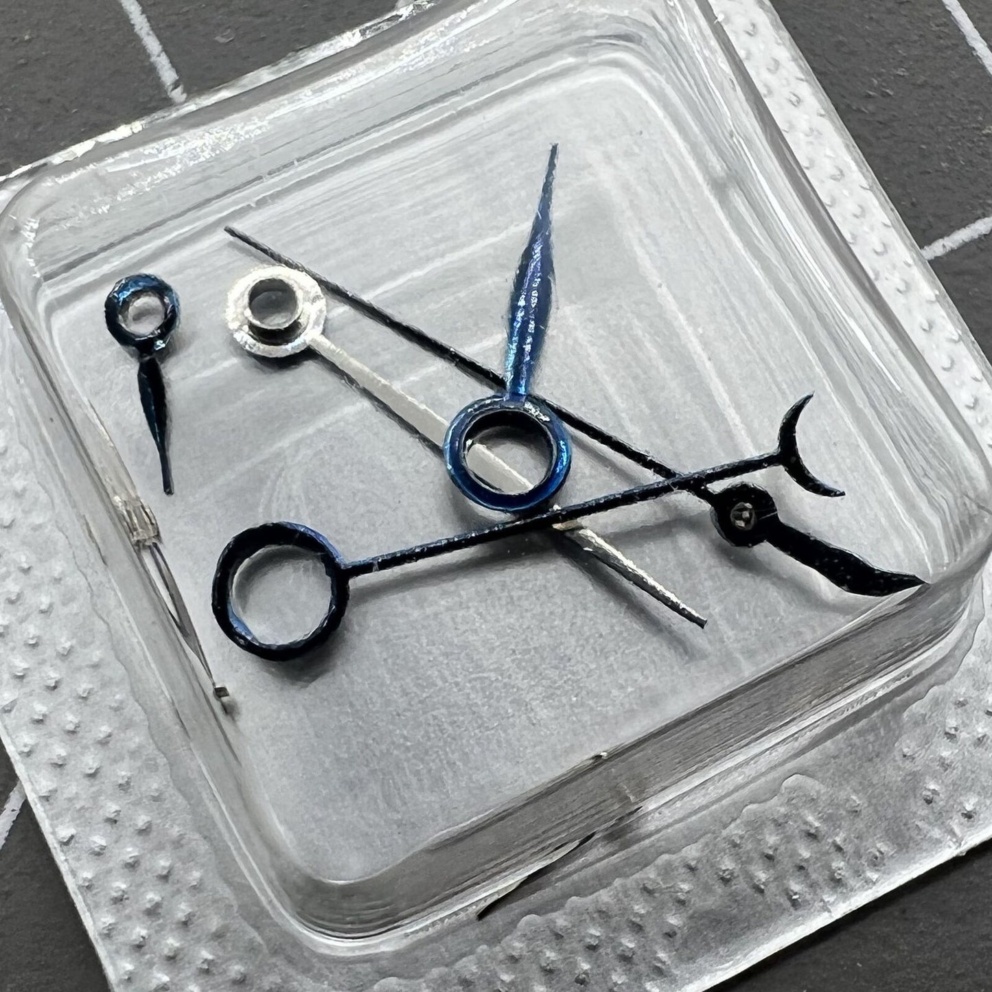 Blue polished watch hands for ETA 7750 and 7751 movements, precision replacement.