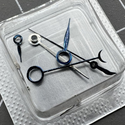 Blue polished watch hands for ETA 7750 and 7751 movements, precision replacement.