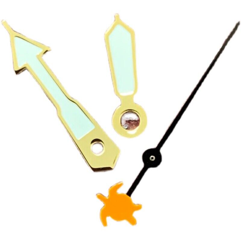 Green luminous hands set for NH35/NH36/4R36 Turtle/Fish watches, improving nighttime readability.
