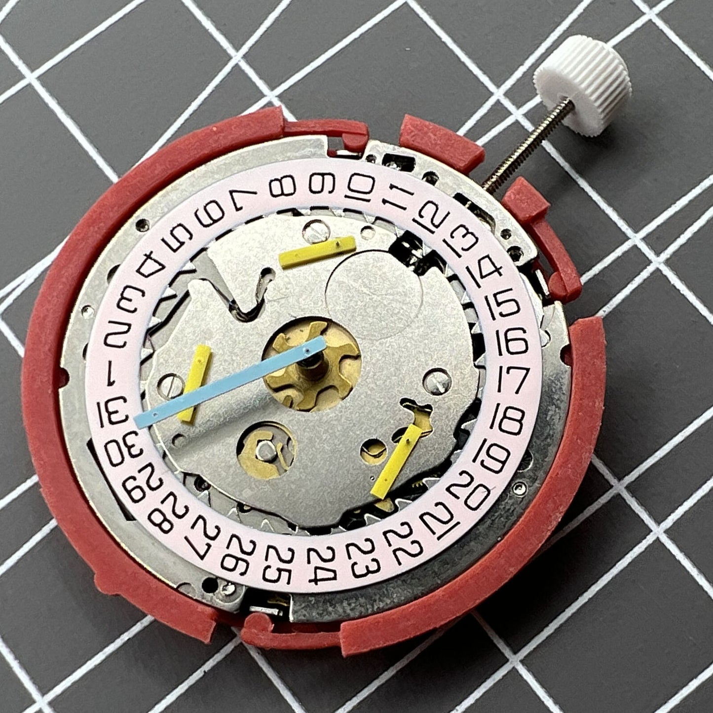 Swiss ISA 8181 quartz watch movement with single calendar, multifunction features for precise timekeeping.