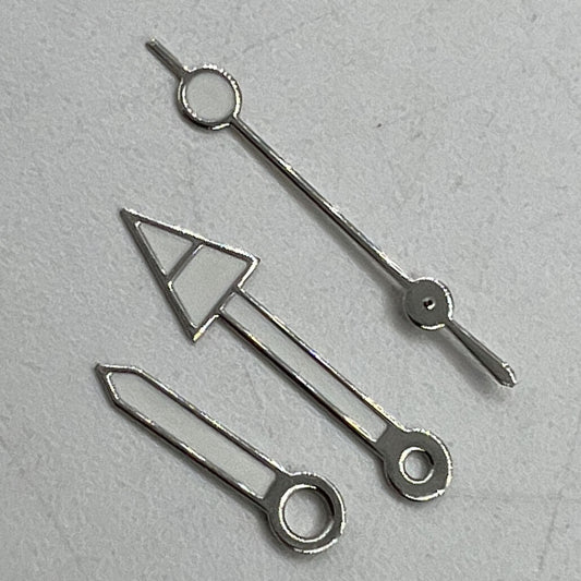 Arrow-shaped silver trim green luminous watch hands for NH35/NH36/4R/7S movement, enhancing visibility and style.