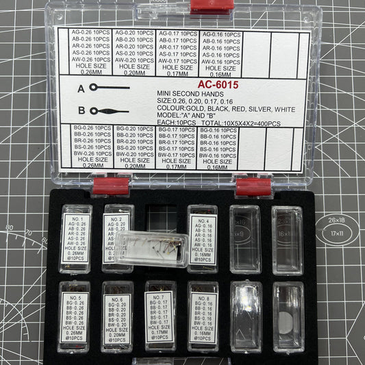 AC-6015 multi-color watch mini second hands in A/B sizes, ideal for precision watch repairs and accessories.
