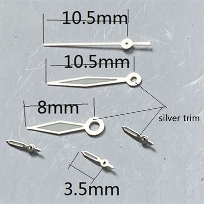 2 ensembles d'aiguilles de montre petites secondes avec luminescence verte et bordure argentée pour VD53 VD54 VD57