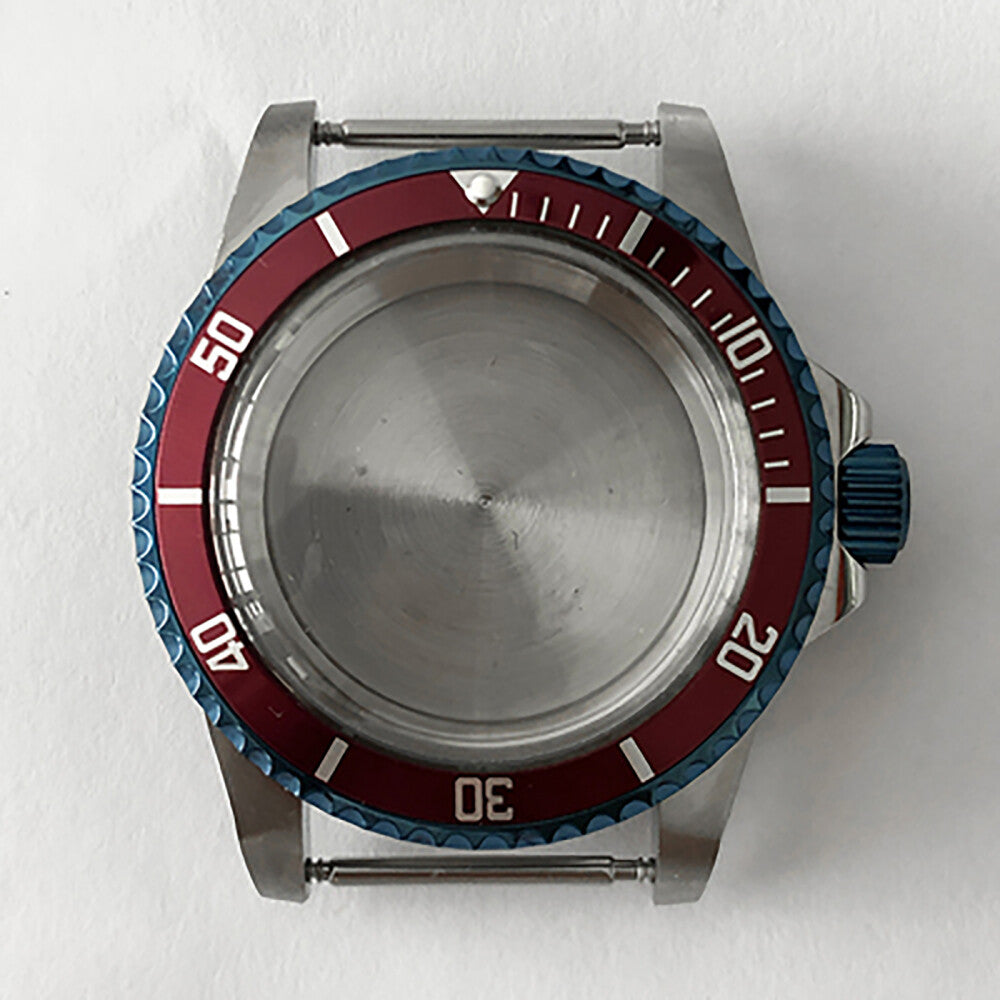 Blue retro 39.5mm stainless steel watch case with acrylic mirror, compatible with NH35/NH36 movements.