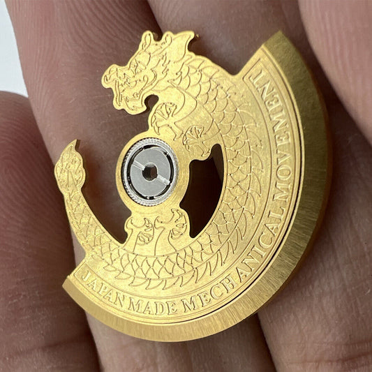 Golden Dragon carved rotor oscillating weight for NH35 NH36 watch movement, enhancing performance and style.