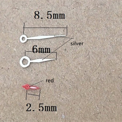 Silver+Red diamond-shaped watch hands with red trim for Miyota 1L45 quartz movement, sleek accessory detail.