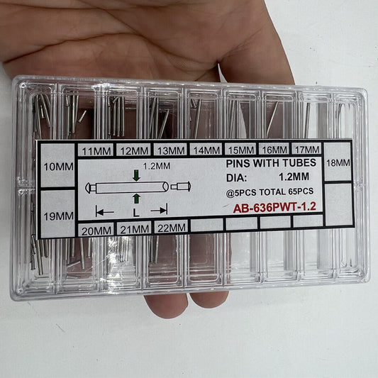 Uhrenarmband-Teilstifte mit Rohren, Durchmesser: 1,2 mm, 13 verschiedene Größen, 65 Stück/Box